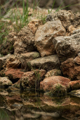 Stones are reflected in the water