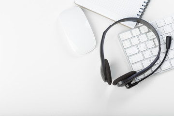 headset on keyboard computer laptop