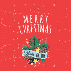 Christmas greeting card vector background banner holidays winter xmas hand draw congratulation New Year brochure illustration.