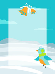 Winter Theme Colorful Postcard with Bright Bird