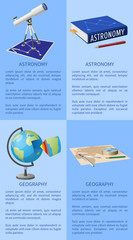 Obraz premium Astronomy Poster with Telescope Books on Geography