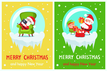 Happy New Year Merry Christmas Poster Santa Elf