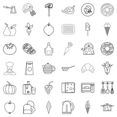 Kitchen icons set, outline style