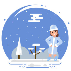 Cute Girl Snow Maiden Winter Flat Design Character Vector Illustration