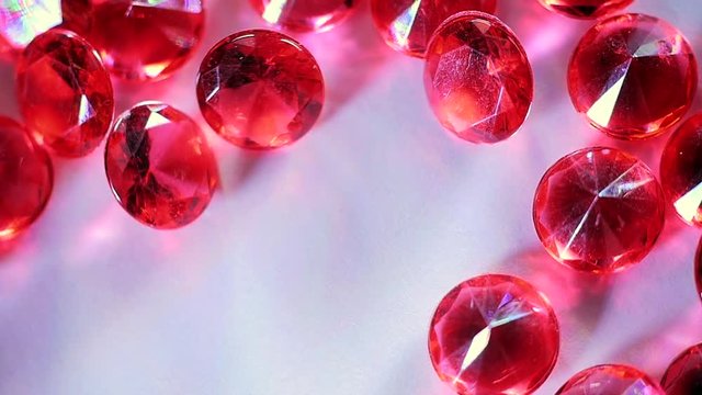 Rubies .Precious Stones . Slow Motion  