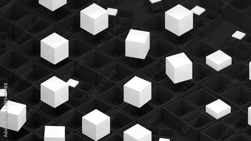 Poster 3d rendered loopable abstract background with rotation elements. square and cube forms structure.