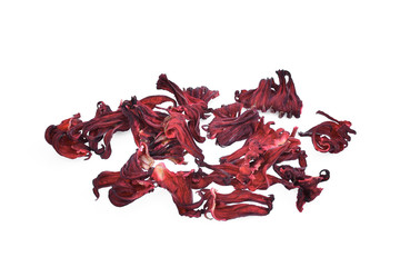 dried hibiscus sabdariffa or roselle fruitsisolated on white background , top view