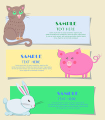 Nursery Three Horizontal Cards with Pets for Kids