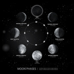 Naklejka premium Ruchy faz księżyca realistyczne ilustracji wektorowych