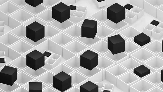 3d rendered loopable abstract background with rotation elements. Square and cube forms structure.