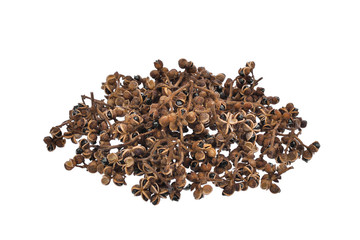 pile of dried zanthozylum limonella alston isolated on white background