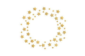 Gold glitter star circle paper cut on white background - isolated