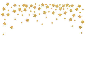 Gold glitter star falling from the top paper cut on white background - isolated