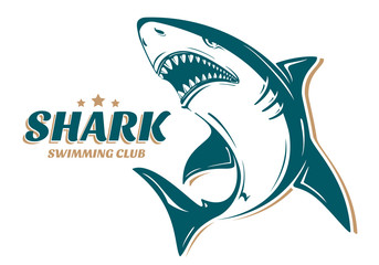 Angry shark logo for swimming club. Perfect to use for printing on tshirts, mugs, caps or other advertising design