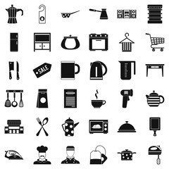 Kitchen dinner icons set, simple style