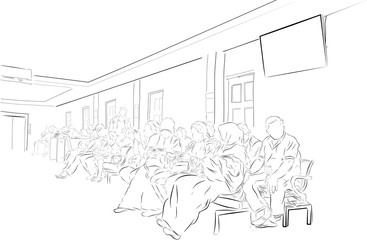 Simple Sketch, People at Waiting Room at Hospital, Draw using Graphic Tablet
