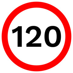 SPEED LIMIT 120 sign in red circle. Vector icon.