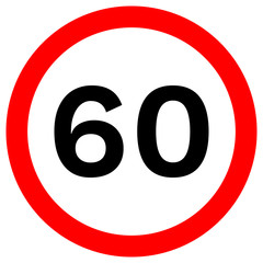 SPEED LIMIT 60 sign in red circle. Vector icon.