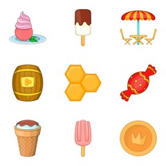 Confectionery shop icons set, cartoon style