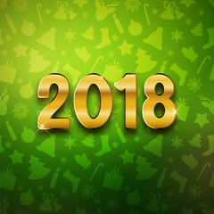 Happy new year 2018, gold text, card, postcard, vector illustration