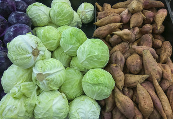Fototapeta premium Different sorts of the vegetables at market place
