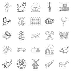 Settlement icons set, outline style