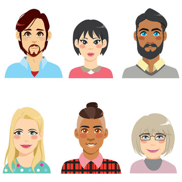 Group of people from diverse ethnic and different age men and women avatar collection