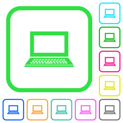 Laptop with blank screen vivid colored flat icons icons