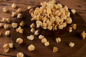 Popcorn in wooden bowl