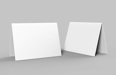 Table tent card. Blank white 3d render illustration. © godesignz