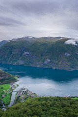Looking over the fjords and village of Aurlandsvangen