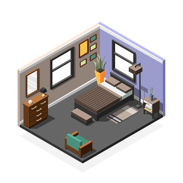 Bedroom Isometric Interior Composition
