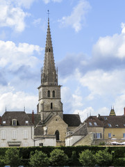 Fototapeta na wymiar Meursault, Burgundy, France -view of the bell-tower in Meursault in the Cote d Or department in Burgundy in eastern France
