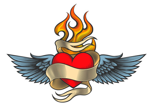 Flaming Heart With Wings