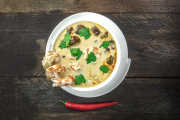 Tom Yam, traditional Thai soup with shrimps and mushrooms