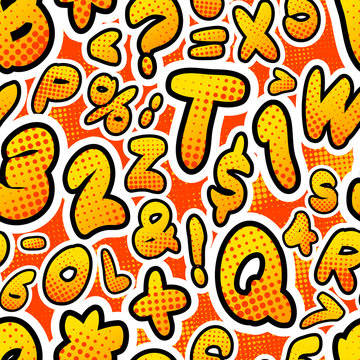 Bright colorful comics letters, seamless pattern