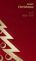 Golden glitter christmas tree -  vertical banner background ( holiday , merry , happy new year , eve )