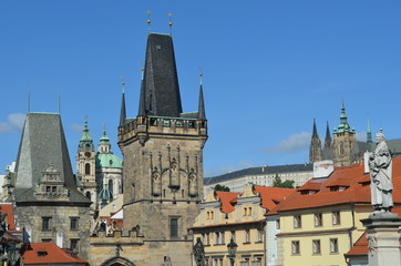 Fototapeta na wymiar Prague - Mala Strana Bridge Towers and St. Vitus Cathedral