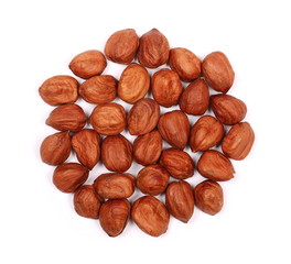 Whole hazelnuts isolated on white background, top view