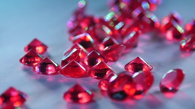 Rubies .Precious Stones . Slow Motion  