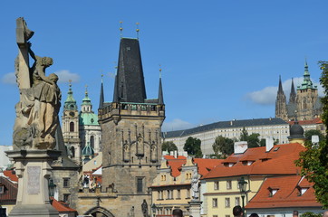 Fototapeta na wymiar Prague - Mala Strana Bridge Towers and St Vitus Cathedral