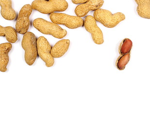 Peanuts with shells isolated on white background, top view
