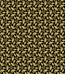 Floral golden ornament. Seamless abstract classic background with flowers. Pattern with repeating elements