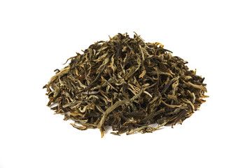 Pile of green tea isolated on white background