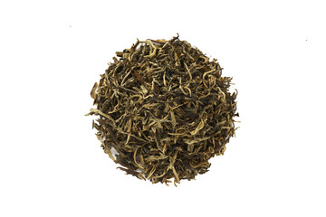 Pile of green tea isolated on white background