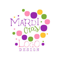 Abstract colorful festive logo design template for Mardi Gras holiday. Carnival and masquerade theme. Vector isolated on white