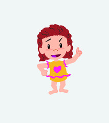 White girl in a swimsuit talking very determined and optimistic.