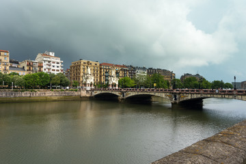 Urumea river and emankment in Donostia, Spain.