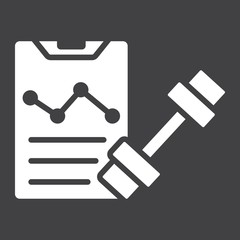 Sport training program glyph icon, fitness and sport, fitness plan sign vector graphics, a solid pattern on a black background, eps 10.