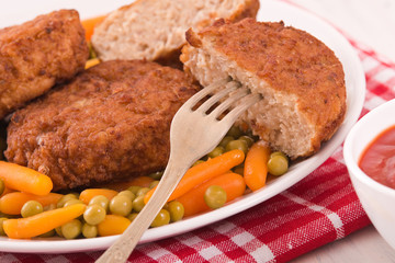 Meatballs on white dish.